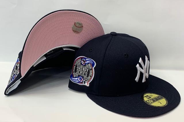 Yankees 99 WS New Era 59FIFTY Black Fitted Hat Royal Blue Bottom