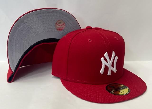 Red yankee fitted store grey underbrim