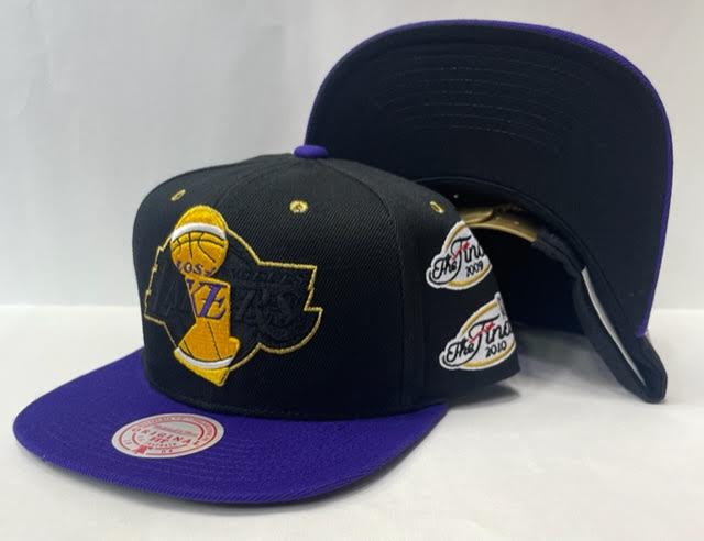 Mitchell & Ness Los Angeles Lakers Snapback Hat Cap Purple/Black/Pink Bottom