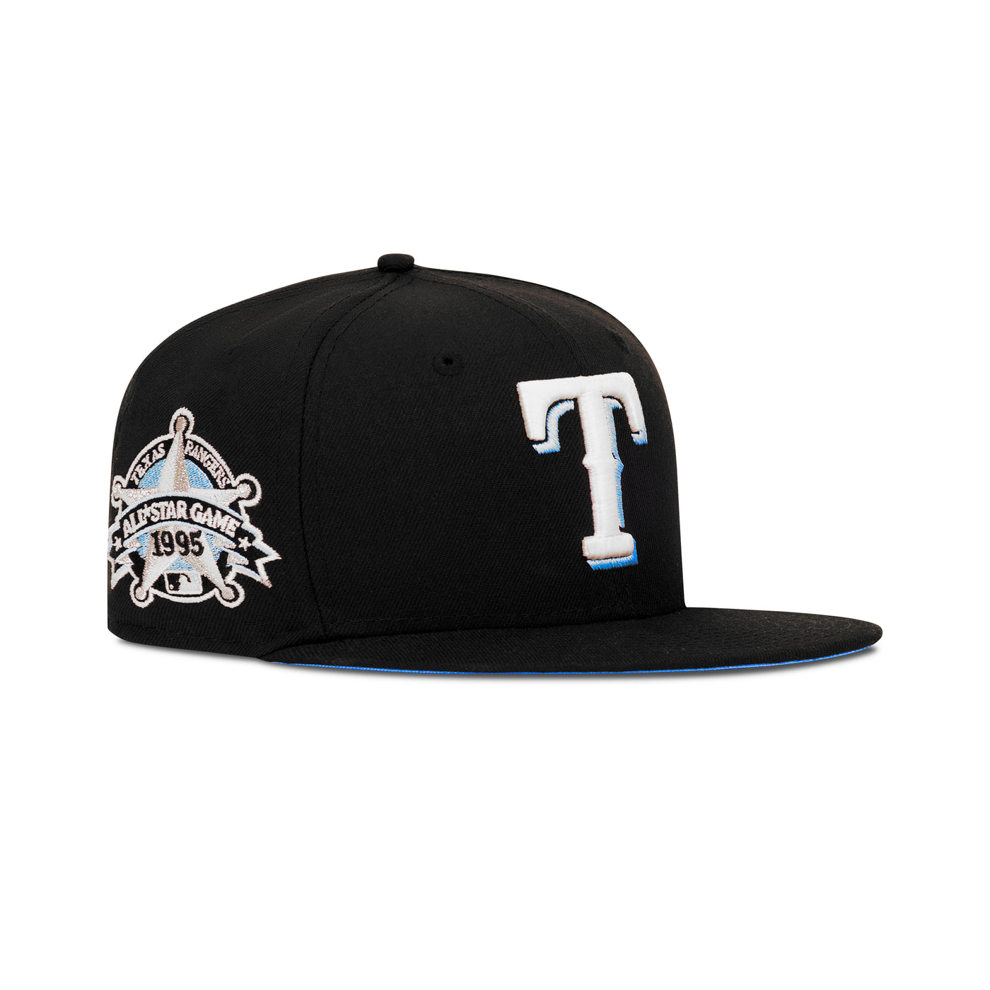 New Era Texas Rangers Fitted Sky Blue Bottom Black White Sky (1995 A –  FCS Sneakers
