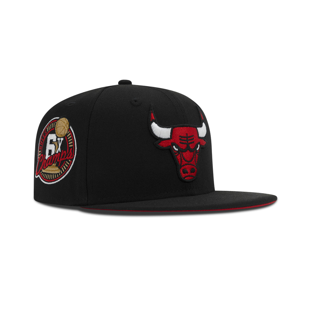 New Era Chicago Bulls Fitted Red Bottom "Black Red White" (6X Champs Embroidery)
