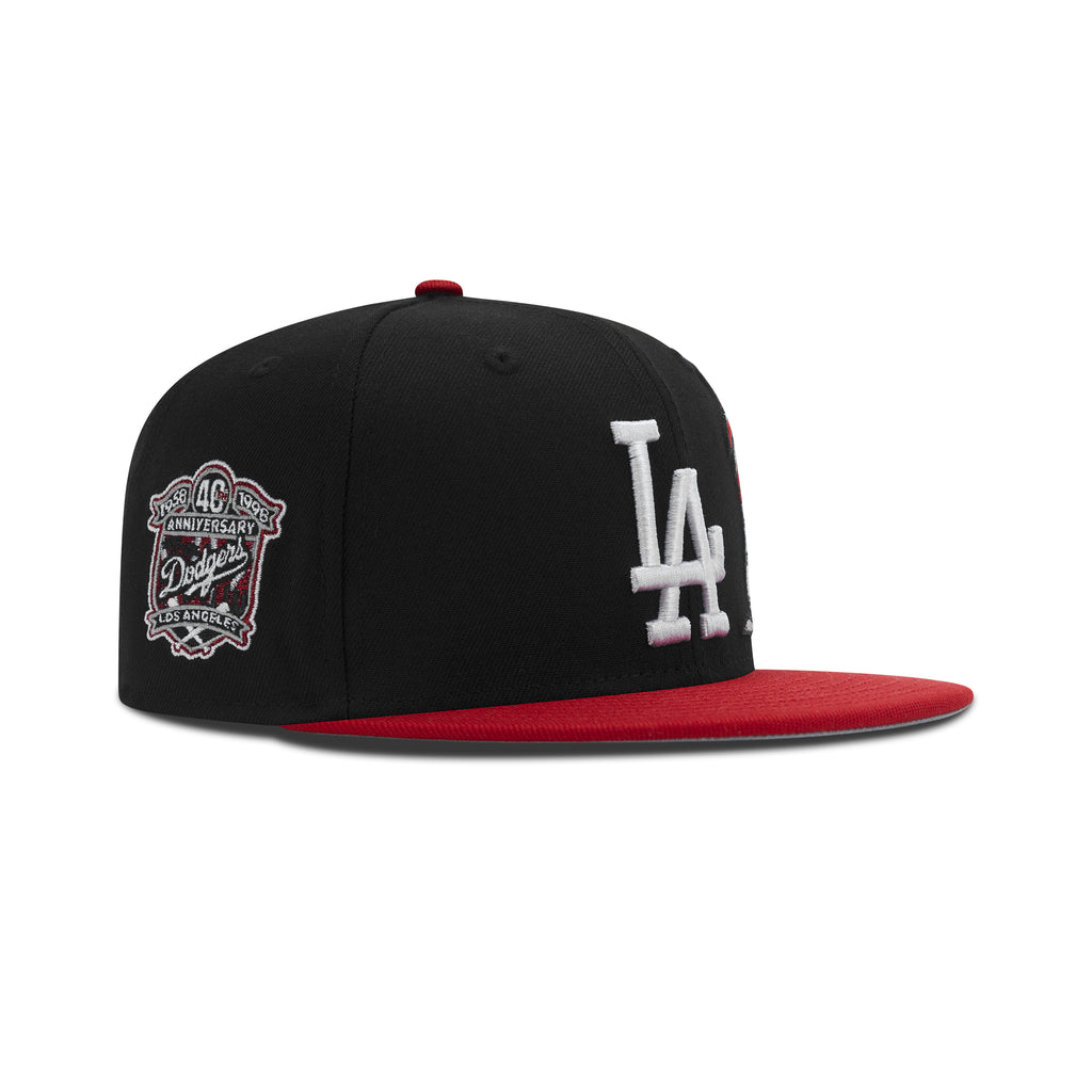 New Era Los Angeles Dodgers Fitted Grey Bottom "Black Red" (Palm Tree 40th Anniversary Embroidery)