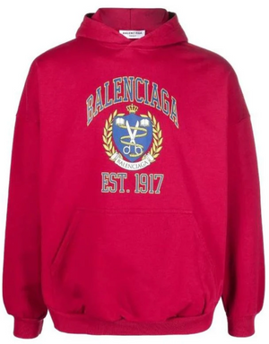 Balenciaga Est. 1917 College Logo Print Hoodie "Red"