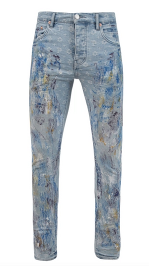 Purple Mens Paint One Light Bleach Jacquard Monogram Jeans 